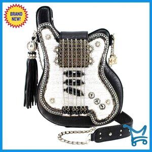Beaded Guitar Crossbody Bag, Music-Themed Evening Handbag with Magnetic Closure